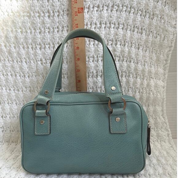 Kate Spade Double Handle Aqua Blue Pebbled Leather Hand Bog With Dust Bag - Picture 8 of 12